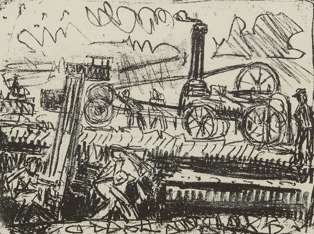 Jan van der Zee | Erntemaschinen, Litho auf Papier, 37,0 x 47,3 cm, Unterzeichnet u.r. (in Bleistift) und datiert (in Bleistift) '53