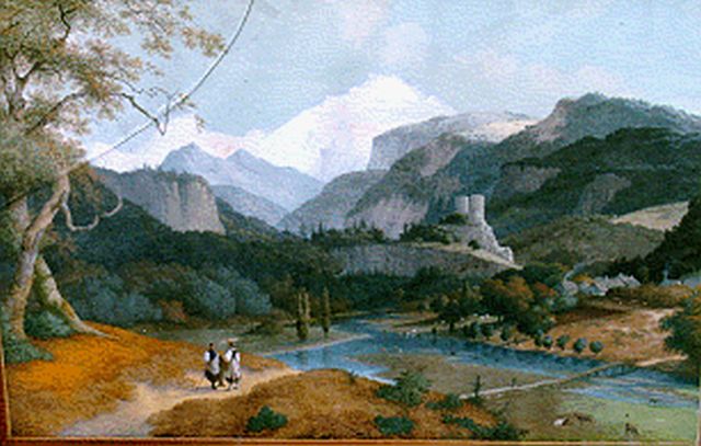 Josephus Augustus Knip | A mountainous landscape, Gouache auf Papier, 63,0 x 94,5 cm