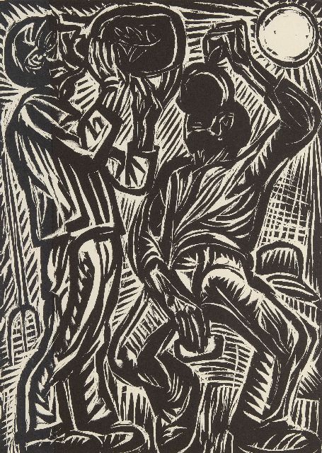 Johan Dijkstra | Trinkende Landarbeiter, Holzstich auf Papier, 50,0 x 37,0 cm