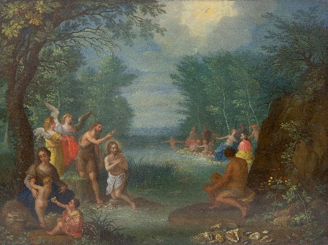 Jacob Andries Beschey | Taufe Christu im Jordan, Öl auf Tafel, 24,3 x 31,9 cm