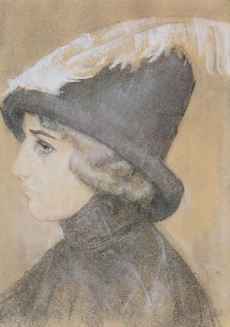 Leo Gestel | Porträt einer Frau mit Hut, Kreide auf Papier, 47,0 x 33,5 cm, Unterzeichnet u.r. und zu datieren um 1910-1911