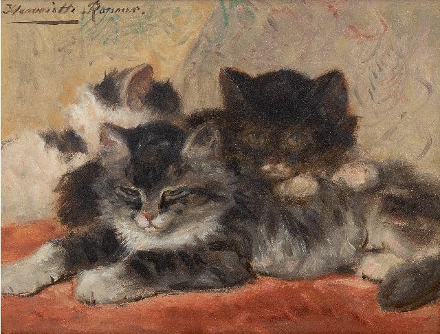 Henriette Ronner | Dösende Kätzchen, Öl auf Tafel, 19,0 x 24,5 cm, Unterzeichnet o.l.