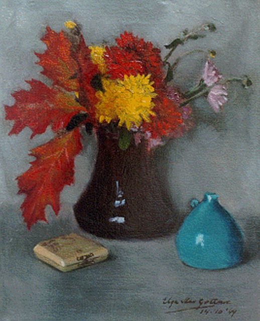 Elga Gottnic | A colourful Bouquet, Öl auf Leinwand, 30,0 x 24,3 cm, signed l.r. und dated '49