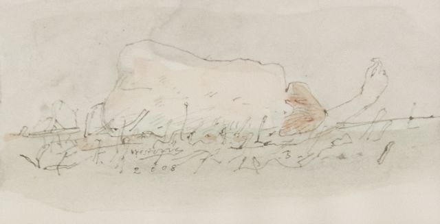 Co Westerik | Weiblicher Akt aussen, von hinten gesehen, pen and ink, chalk and watercolour on paper, 5,7 x 10,6 cm, Unterzeichnet m.u. und datiert 2008