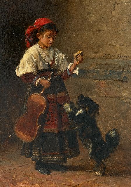 Alfred Ronner | Zigeunermädchen mit ihrem Hund, Öl auf Holz, 24,7 x 17,7 cm, Unterzeichnet m.r.