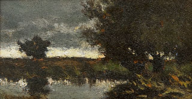 Jan Hendrik Weissenbruch | Polderlandschaft bei regnerischem Wetter, Öl auf Tafel, 9,8 x 18,5 cm, Unterzeichnet u.l.
