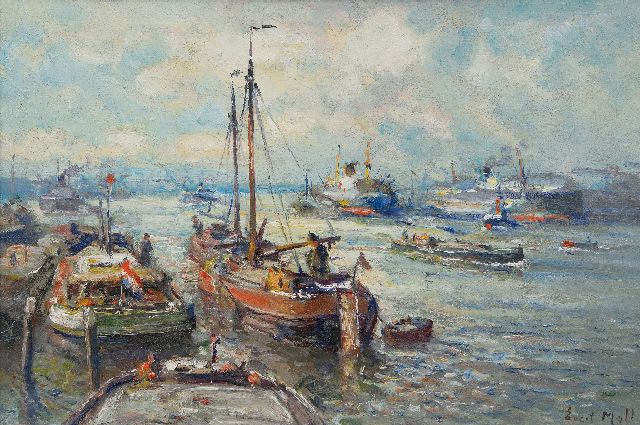 Evert Moll | Schiffsverkehr bei Rotterdam, Öl auf Leinwand, 40,4 x 60,0 cm, Unterzeichnet u.r.