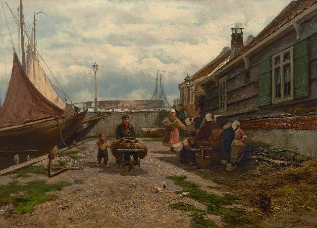 Jan H.B. Koekkoek | Fischverkäuferinnen in einer Zuiderzeehafen, Öl auf Holz, 53,2 x 73,0 cm, Unterzeichnet l.u. und datiert 1894