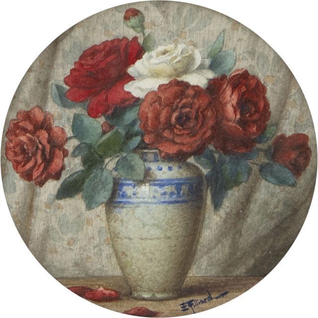 Ernest Filliard | Stilleben mit Rosen, Aquarell auf Papier, 14,2 x 14,2 cm, Unterzeichnet u.r.