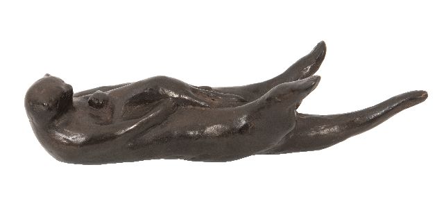 Hemert E. van | Otter mit Jungtier, Bronze 8,0 x 26,5 cm, Unterzeichnet unter dem Schwanz mit Monogramm