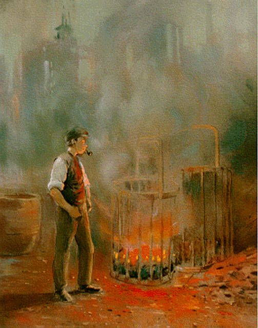 Herman Heijenbrock | A fire, Pastell auf Papier, 50,0 x 41,0 cm, signed l.r. und dated 1914