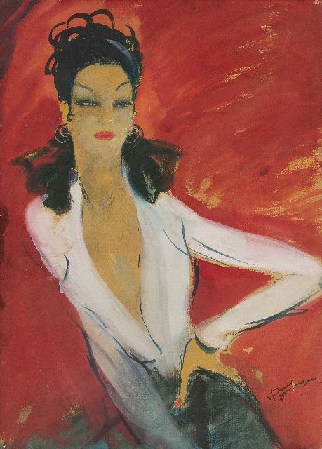 Jean-Gabriel Domergue | Agnes in weisser blouse, Gouache auf Papier, 52,0 x 38,0 cm, Unterzeichnet r.u.