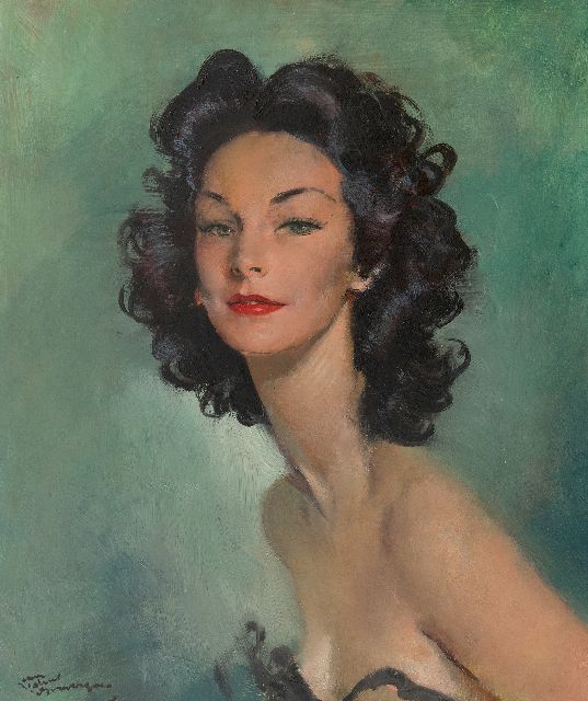 Jean-Gabriel Domergue | Jeune femme aux cheveux noirs, Öl auf Holzfaser, 54,8 x 46,0 cm, Unterzeichnet l.u.