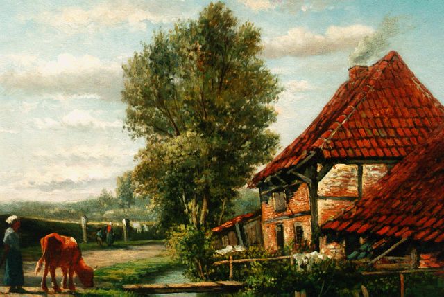 Hendrik Hulk | A farmer's wife on a yard, Öl auf Holz, 24,2 x 32,2 cm, signed l.r.