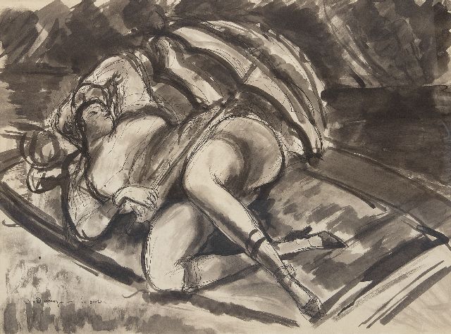 André Dunoyer de Segonzac | Jeune femme nue allongée (Studie für Les Canotiers), Tinte und Kreide auf Papier, 47,6 x 62,5 cm, Unterzeichnet u.l. und zu datieren um 1924