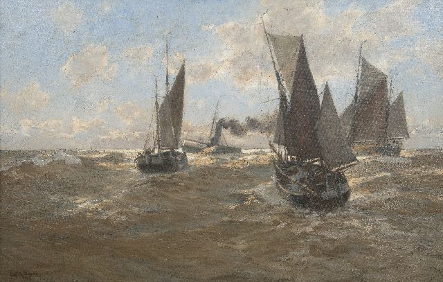 Erwin Günther | Segelschiffe auf offener See, Öl auf Leinwand, 65,5 x 101,0 cm, Unterzeichnet l.u.