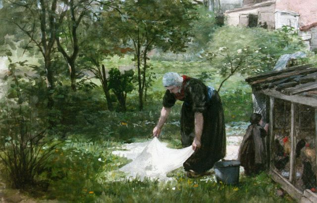 Hendrik Valkenburg | Washing-day, Aquarell auf Papier, 43,0 x 56,0 cm, signed l.r.