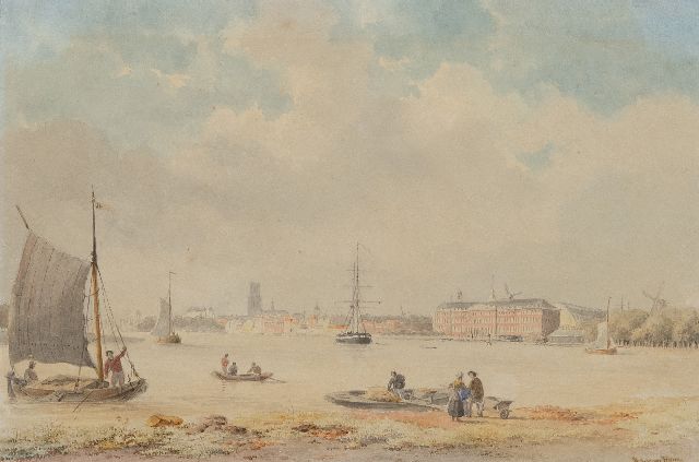 Bart van Hove | in der Nähe von Rotterdam mit dem Palast an der Maas und der Laurenskerk auf der linken Seite., Aquarell auf Papier, 24,0 x 35,0 cm, Unterzeichnet u.r.
