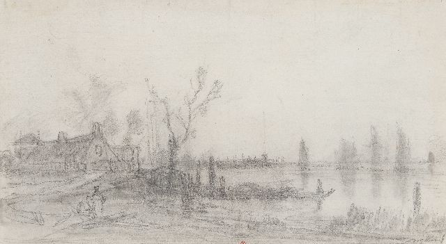 Johan Barthold Jongkind | Einer Fluss; im Verso: Ein Dorf, Bleistift auf Papier, 17,5 x 30,5 cm, Unterzeichnet u.r.