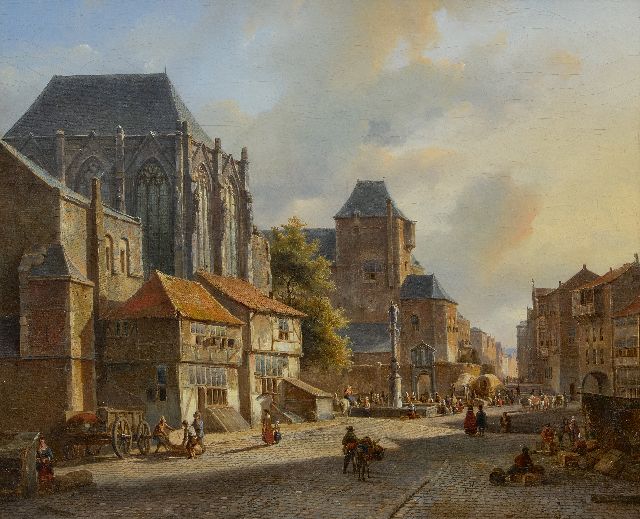 Kasparus Karsen | Markt auf einem sonnigen Stadtplatz, Öl auf Leinwand, 49,0 x 59,5 cm, Unterzeichnet u.r.