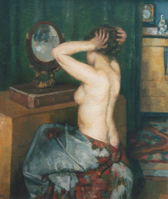 Otto J. Herschel | A half-naked young woman, Öl auf Leinwand, 53,0 x 44,5 cm, signed l.l. und dated 1935