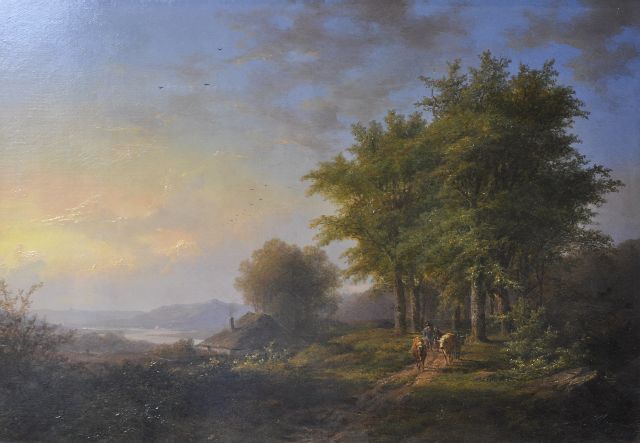 Johann Bernard Klombeck | Hirten mit Vieh auf einem Waldweg, Öl auf Holz, 38,5 x 56,0 cm, Unterzeichnet u.r.