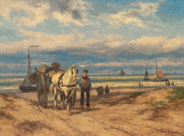 Jan H.B. Koekkoek | Rückkehr vom Strand, Öl auf Holz, 26,8 x 36,0 cm, Unterzeichnet r.u. und im Verso