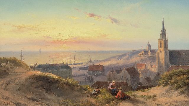 Jan H.B. Koekkoek | Sonnenuntergang am Strand von Scheveningen, Öl auf Holz, 24,0 x 41,5 cm, Unterzeichnet l.u. und datiert 1888