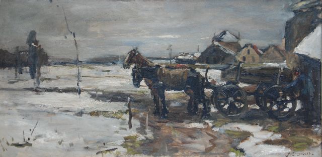 Frans Langeveld | Pferd und Wagen im Schnee, Öl auf Leinwand, 60,5 x 121,5 cm, Unterzeichnet r.u.
