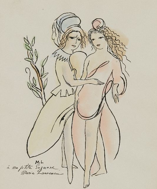 Marie Laurencin | Zwei Frauen, Feder, Tinte und Aquarell auf Papier, 25,0 x 21,5 cm, Unterzeichnet l.u. mit Initialen