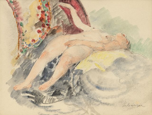Henri Lebasque | Nu au Canapé (Nackt auf dem Sofa), Bleistift und Aquarell auf Papier, 21,5 x 27,5 cm, Unterzeichnet u.r.