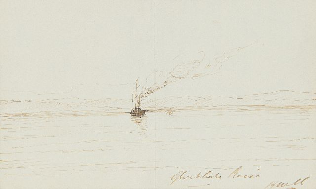 Hendrik Willem Mesdag | Glückliche Reise, Feder und Ausziehtusche auf Papier, 11,5 x 18,5 cm, Unterzeichnet r.u. mit Initialen