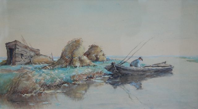 Rosemeier A.C.  | Fischer in einem Wasserlandschaft, Aquarell auf Papier 27,5 x 47,5 cm, Unterzeichnet l.u.