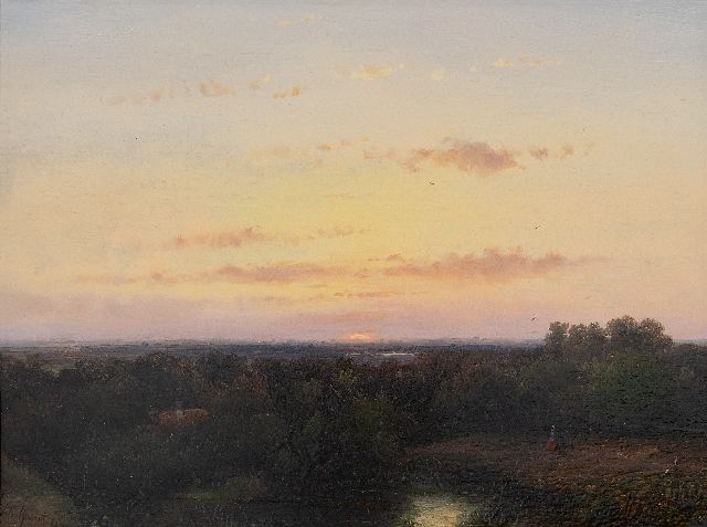 Andreas Schelfhout | Panoramalandschaft bei Sonnenuntergang, Öl auf Holz, 21,8 x 29,1 cm, Unterzeichnet l.u. und datiert '51
