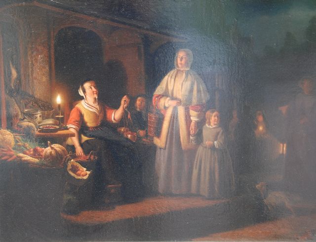 Joannes Christoffel Vaarberg | Gemüseverkäuferin auf dem Nachtmarkt, Öl auf Holz, 48,5 x 64,0 cm, Unterzeichnet r.u. und mogelijk gedateerd '61