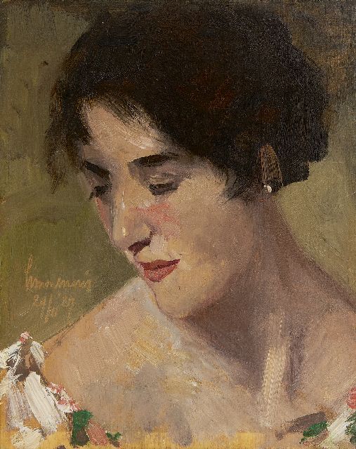 Simon Maris | Porträt einer Frau, Öl auf Holz, 26,3 x 21,0 cm, Unterzeichnet M.l. und datiert 24/11 '27
