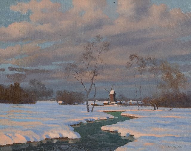 Johan Meijer | Schneelandschaft mit Windmühle, Öl auf Leinwand, 40,1 x 50,0 cm, Unterzeichnet u.r.