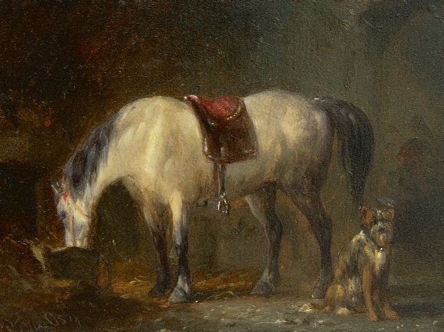 Pieter Frederik van Os | Im Stall, Öl auf Tafel, 9,1 x 12,2 cm, Unterzeichnet u.l.
