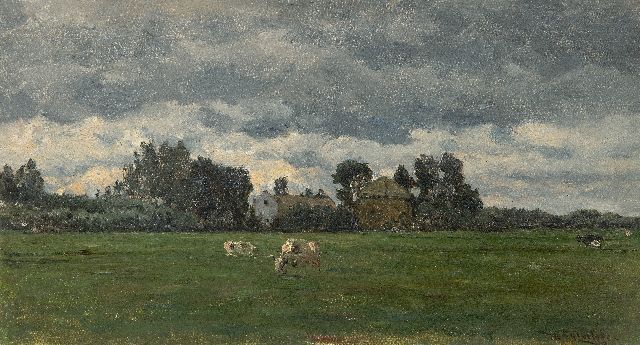 Willem Roelofs | Regenwetter, Öl auf Leinwand, 25,1 x 44,8 cm, Unterzeichnet u.r.