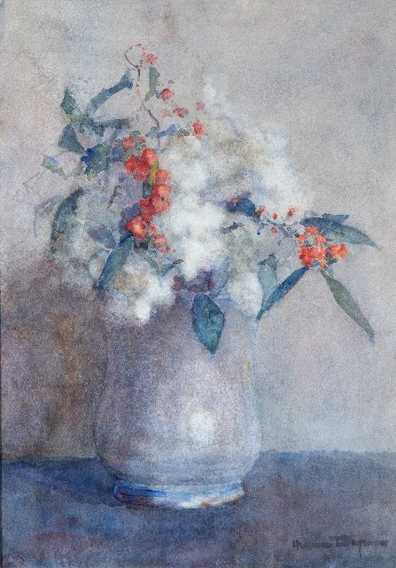 Herman Bogman | Blühende Zweige in einer Vase, Aquarell auf Papier, 49,3 x 34,6 cm, Unterzeichnet u.r.
