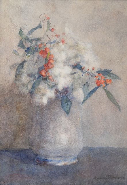 Bogman H.C.C.  | Blühende Zweige in einer Vase, Aquarell auf Papier 49,3 x 34,6 cm, Unterzeichnet u.r.