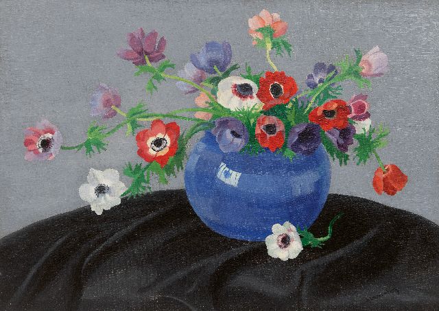 Dirk Smorenberg | Anemonen in einer Vase, Öl auf Leinwand, 50,0 x 70,2 cm, Unterzeichnet u.r.
