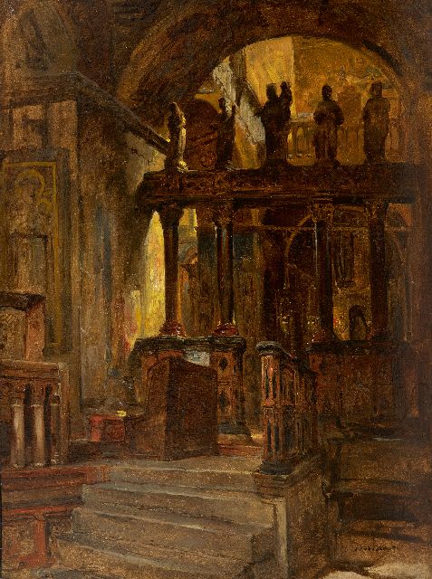 Johannes Bosboom | Innenraum einer Ostorthodoxe Kirche, Öl auf Holz, 41,9 x 31,4 cm, Unterzeichnet u.r.