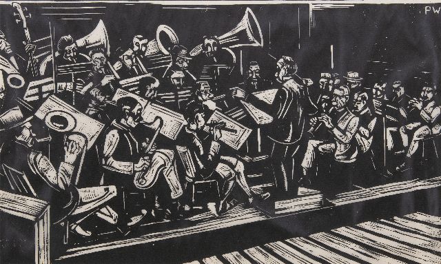 Piet Wiegman | Der Königliche Harmonie von Thorn, Holzstich, 33,0 x 53,5 cm, Unterzeichnet u.r. mit Initialen und zu datieren um 1925