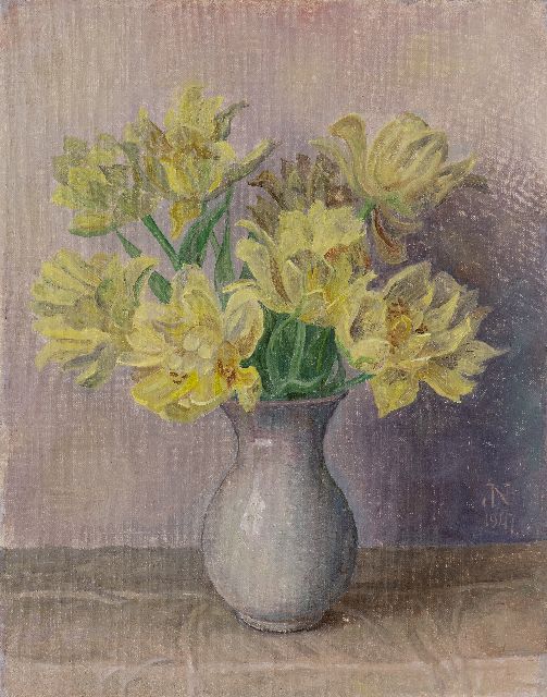 Jakob Nieweg | Gelbe Tulpen, Öl auf Leinwand, 45,2 x 35,4 cm, Unterzeichnet u.r. mit Monogramm und datiert 1947