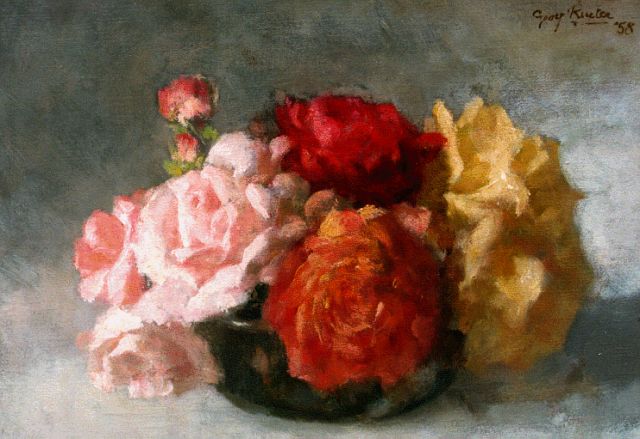 Rueter W.C.G.  | Roses in a vase, Öl auf Leinwand 28,0 x 39,3 cm, signed u.r. und dated '58