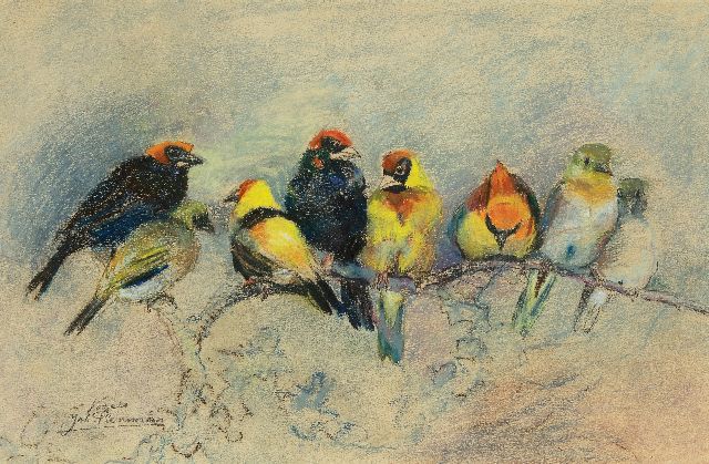 Johanna Pieneman | Vögel, Pastell auf Papier, 26,9 x 41,5 cm, Unterzeichnet u.l.