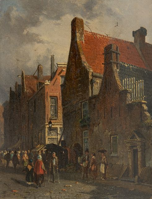 Adrianus Eversen | Holländisches Stadtbild, Öl auf Tafel, 19,5 x 15,5 cm, Unterzeichnet u.l. mit Monogeram und im Verso
