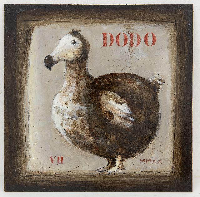 Evert van Hemert | Dodo, Acryl auf Holzfaserplatte, 27,8 x 27,9 cm, Unterzeichnet l.u. mit Initialen und datiert MMXX