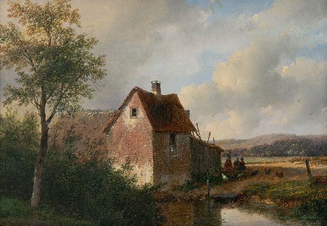 Andreas Schelfhout | Landschaft mit Bauernhof, Öl auf Tafel, 20,5 x 28,5 cm, Unterzeichnet u.l. und datiert 1866